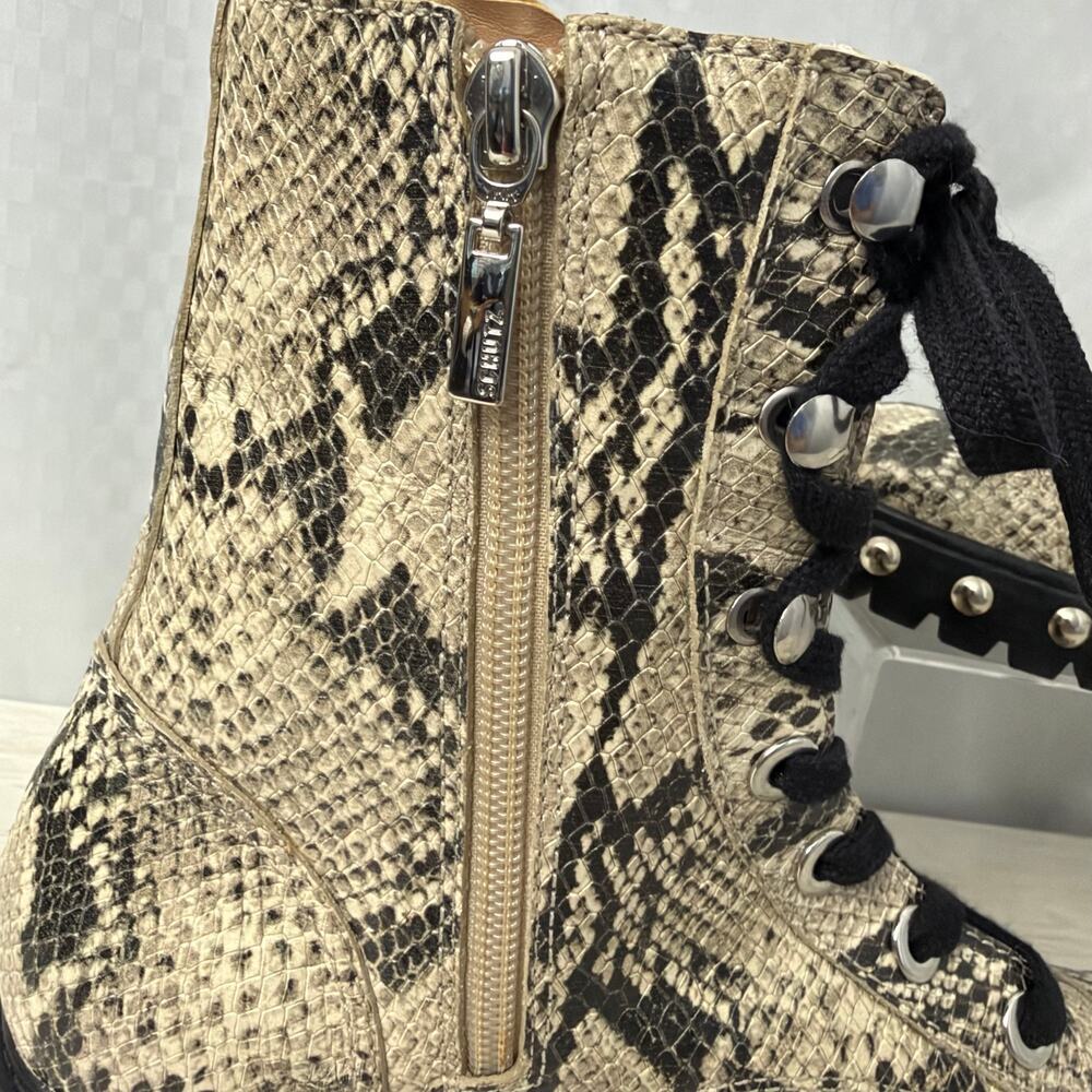 Schutz Andrea Boots Womens Size 7.5 B Snake Print Studded Side Zip Lace Up - Picture 10 of 13